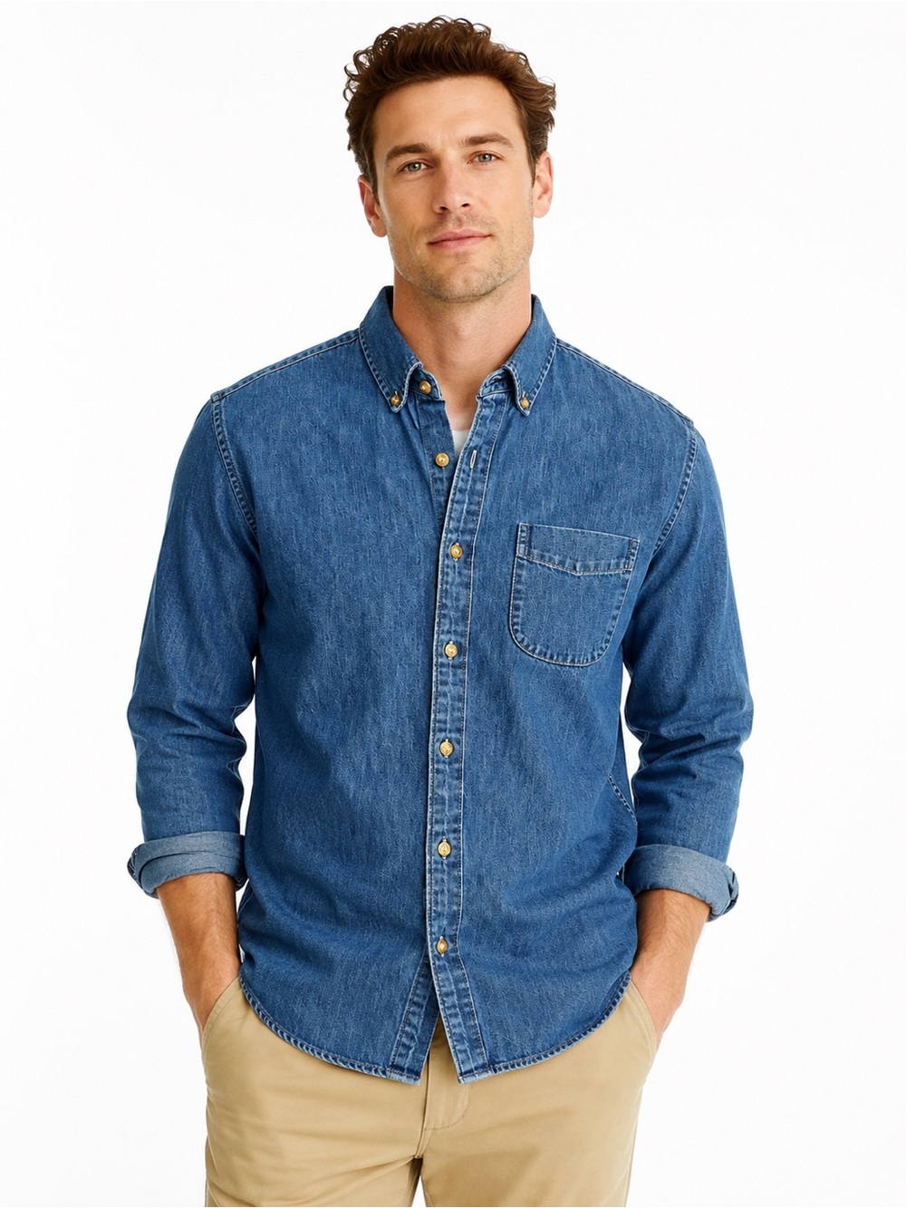 J. Crew Men's Blue Denim Button-Down Shirt